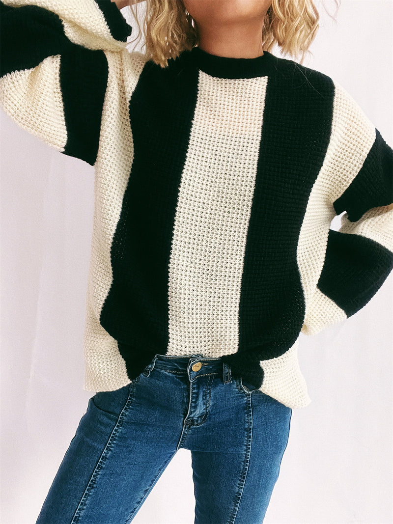 Hazel Blues® |  Color Block Round Neck Long Sleeve Sweater