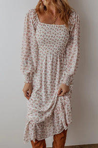 Hazel Blues® |  Smocked Floral Square Neck Long Sleeve Midi Dress