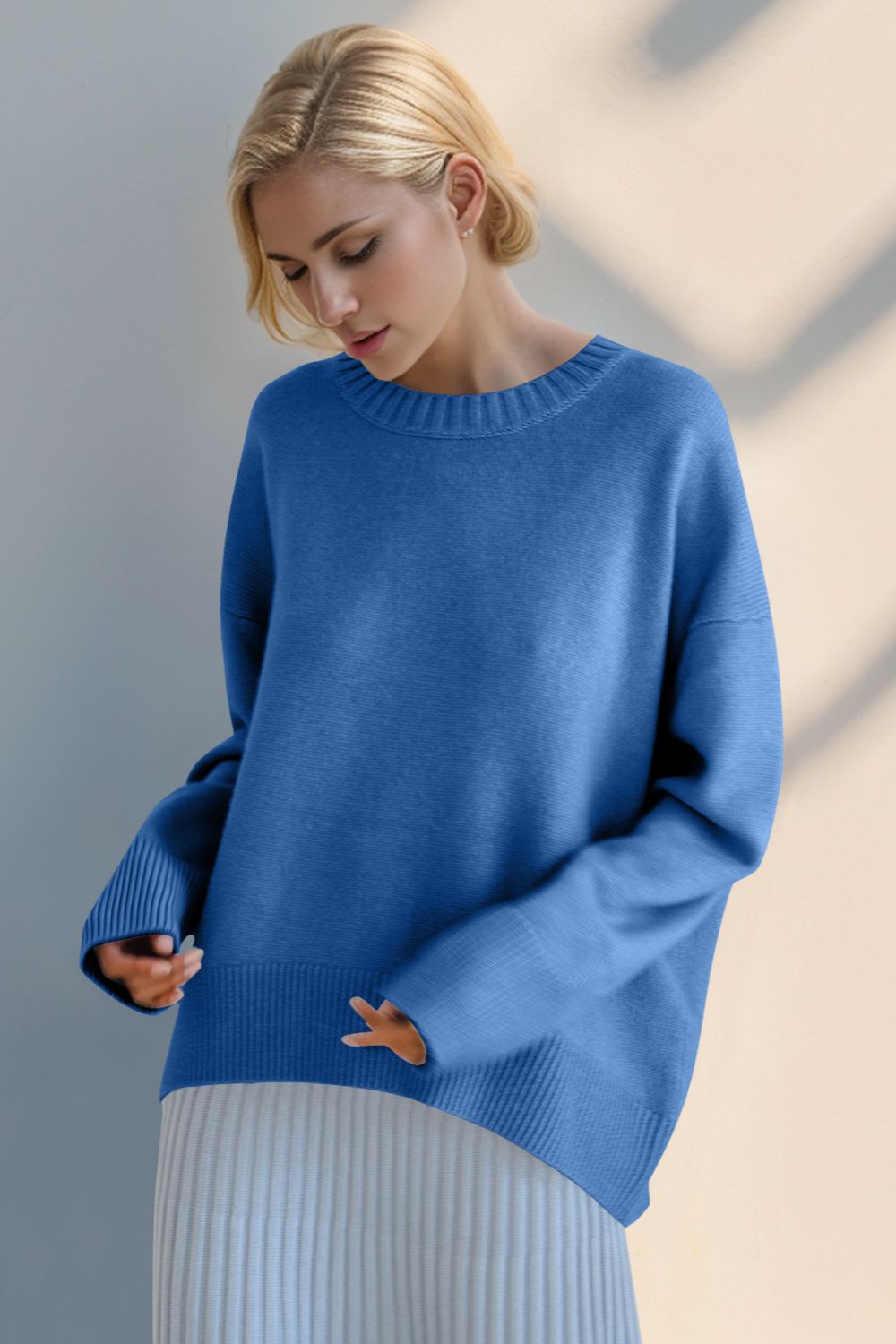 Hazel Blues® |  Basic Bae Round Neck Dropped Shoulder Sweater