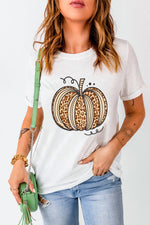 Hazel Blues® |  White Leopard Pumpkin Graphic Crewneck Halloween T Shirt