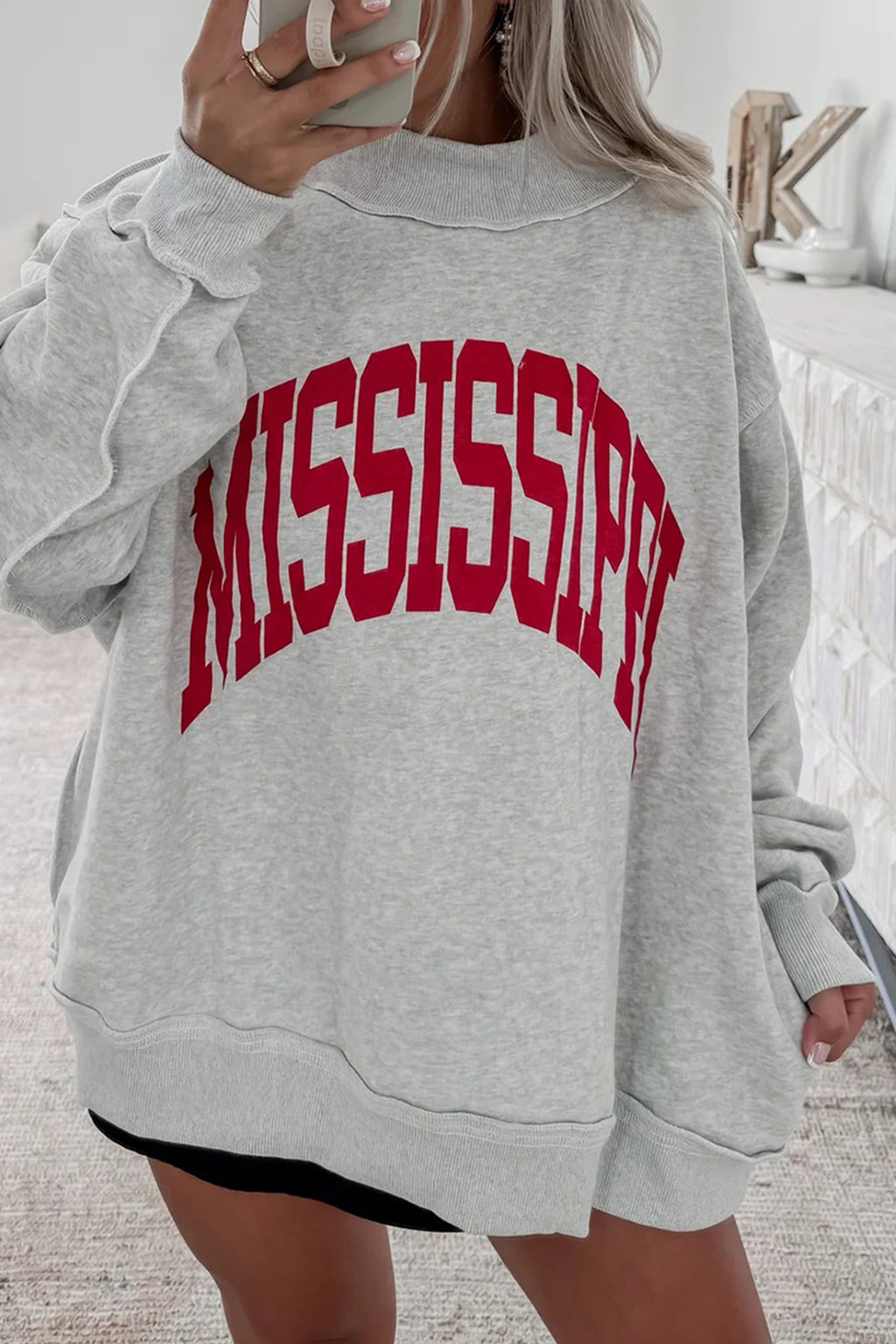 MS Reversible Printed Ribbed Patchwork Mock Neck Sweatshirt