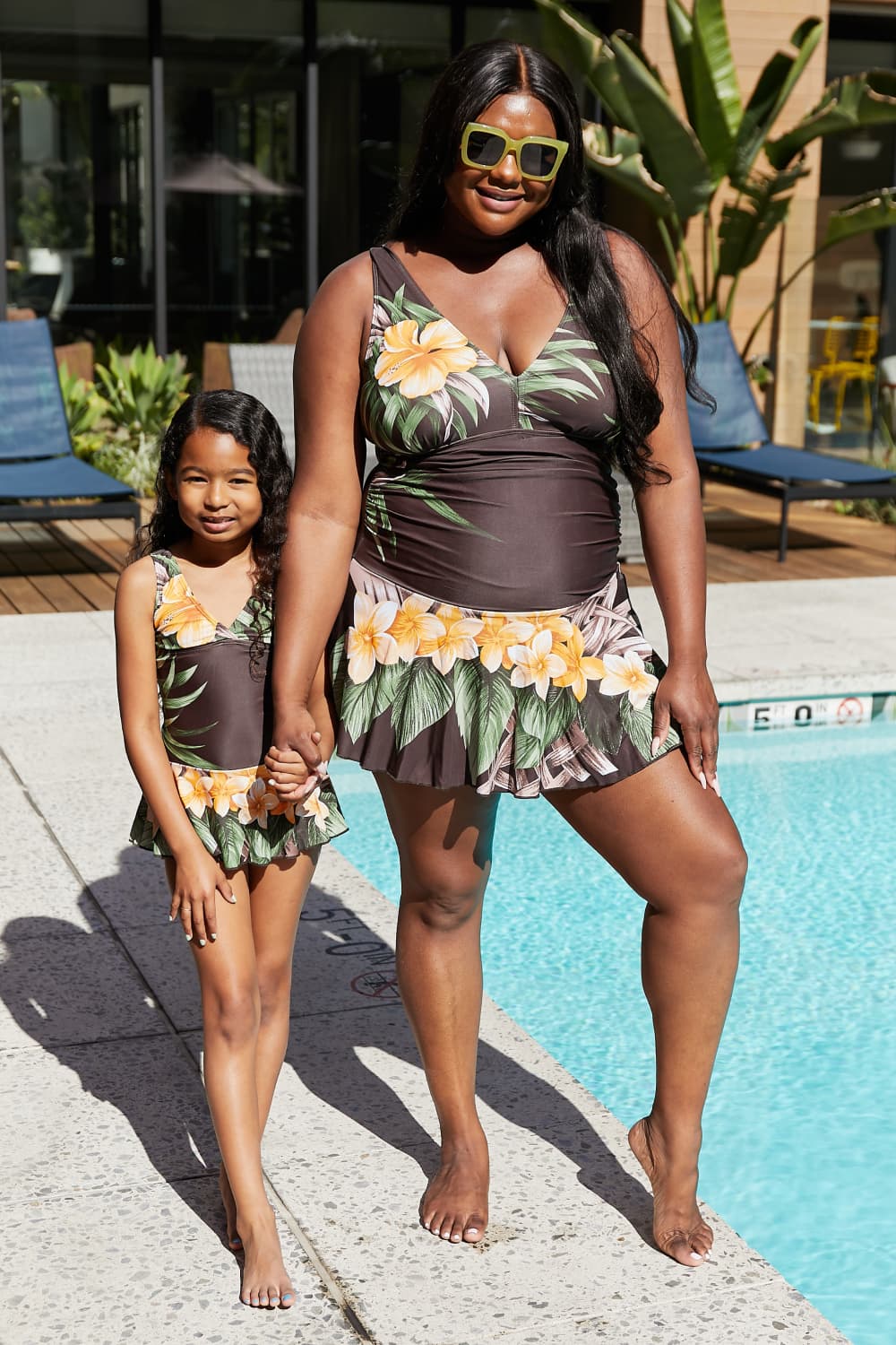 Hazel Blues® |  Marina West Swim Clear Waters Swim Dress in Aloha Brown: Adult