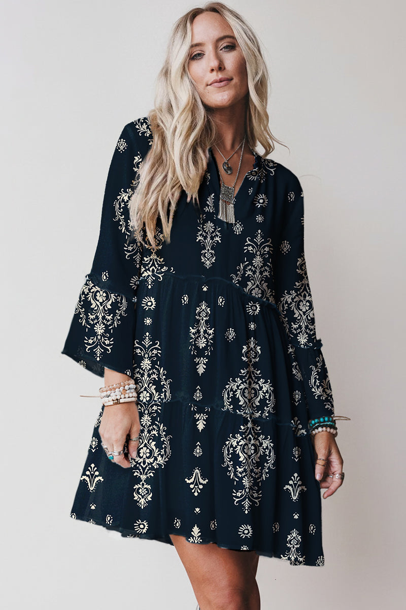 3 4 sleeve boho dress Floral Print Lettuce Trim 3/4 Mini – Hazel Blues® Apparel Products 51.97 Bust Select Derby Size:45 Floral Dress, Maxi Dress,