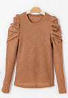Hazel Blues® |  Decorative Button Round Neck Puff Sleeve Blouse