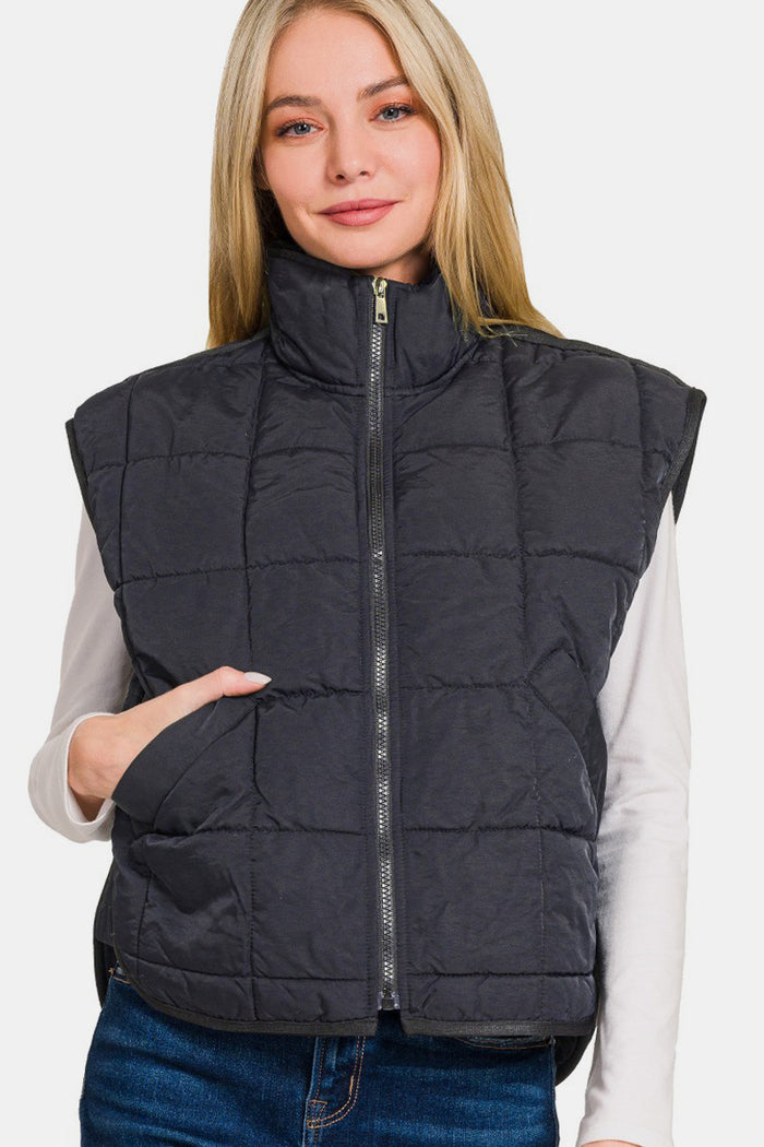 Hazel Blues® |  Zenana Zip Up Cropped Puffer Vest with Pockets