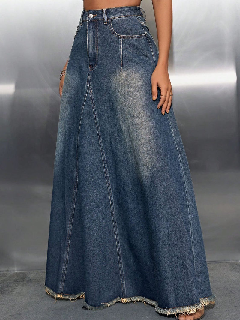 Hazel Blues® |  Raw Hem High Waist Denim Skirt with Pockets