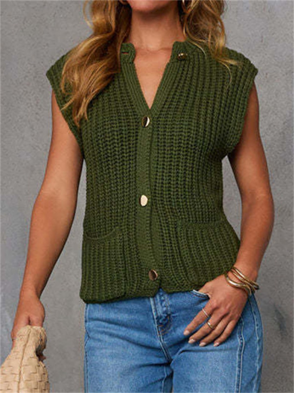 Hazel Blues® |  Button Down Sweater Vest with Pockets