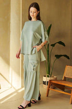 Hazel Blues® |  Davi & Dani Drawstring Ruched Detail Wide Leg Pants
