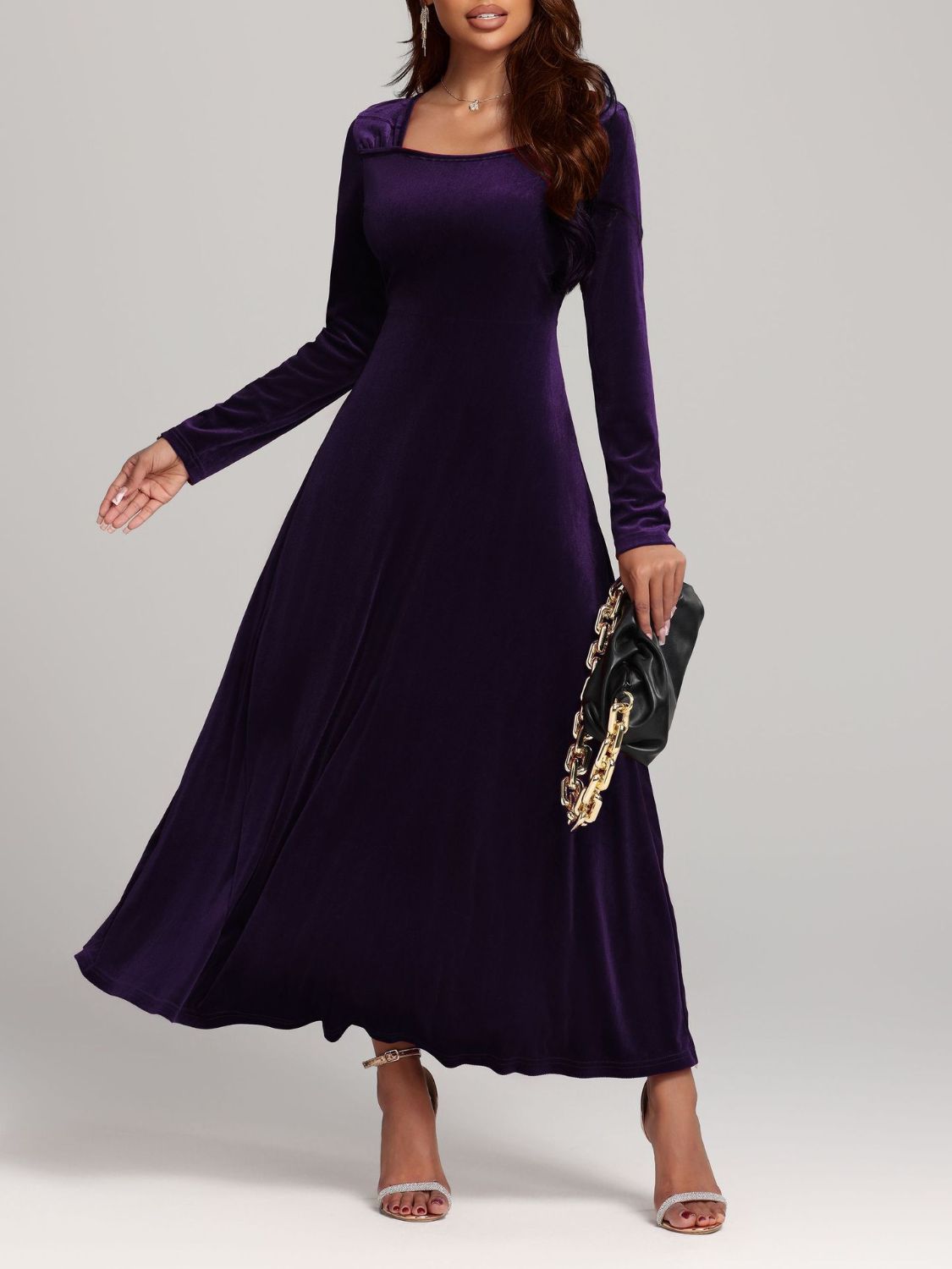 Hazel Blues® |  Square Neck Long Sleeve Velvet Dress