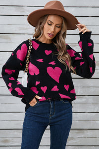 Hazel Blues® |  Angel Wings Heart Contrast Round Neck Long Sleeve Sweater