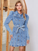 Hazel Blues® |  Tied Button Up Collared Neck Denim Dress