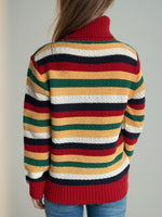 Hazel Blues® |  Contrast Stripes Turtleneck Long Sleeve Sweater