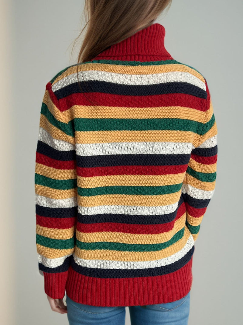 Hazel Blues® |  Contrast Stripes Turtleneck Long Sleeve Sweater