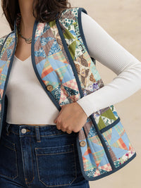 Hazel Blues® |  Printed Patchwork Contrast Piping Vest