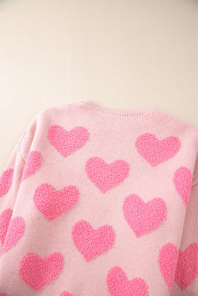 Hazel Blues® |  Valentine's Day Heart Jacquard Round Neck Sweater