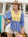 Hazel Blues® | Ruched Tie Neck Balloon Sleeve Blouse