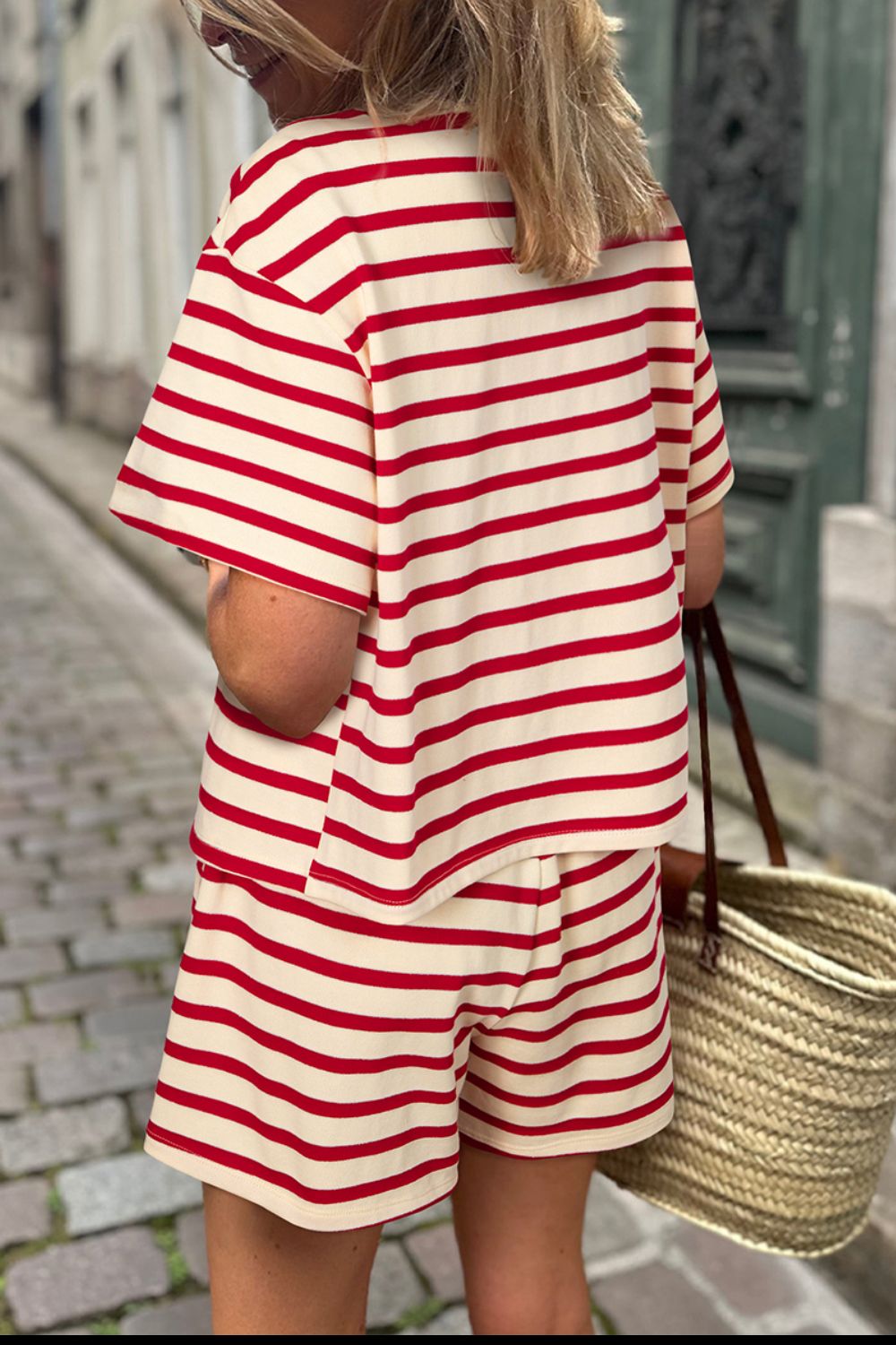 Hazel Blues® |  Tied Striped V-Neck Top and Shorts Set