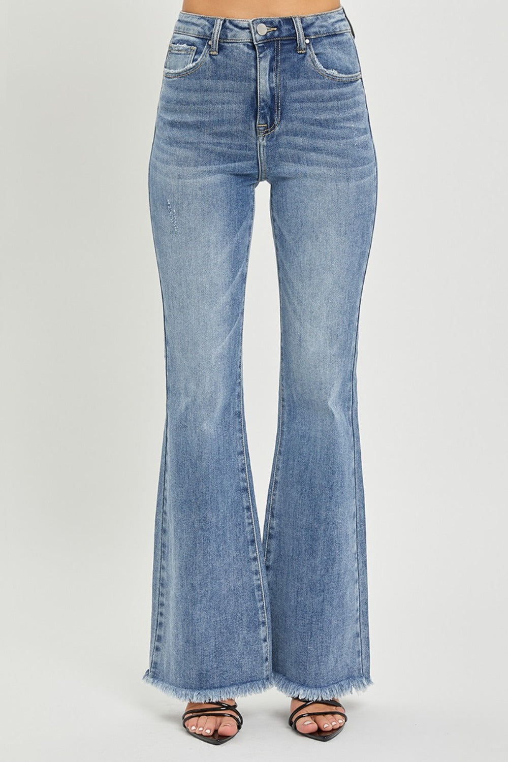 Hazel Blues® |  RISEN High Waist Raw Hem Flare Jeans