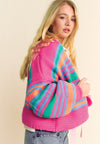 Hazel Blues® |  Contrast Striped Open Front Long Sleeve Cardigan
