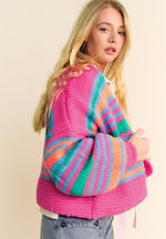 Hazel Blues® |  Contrast Striped Open Front Long Sleeve Cardigan