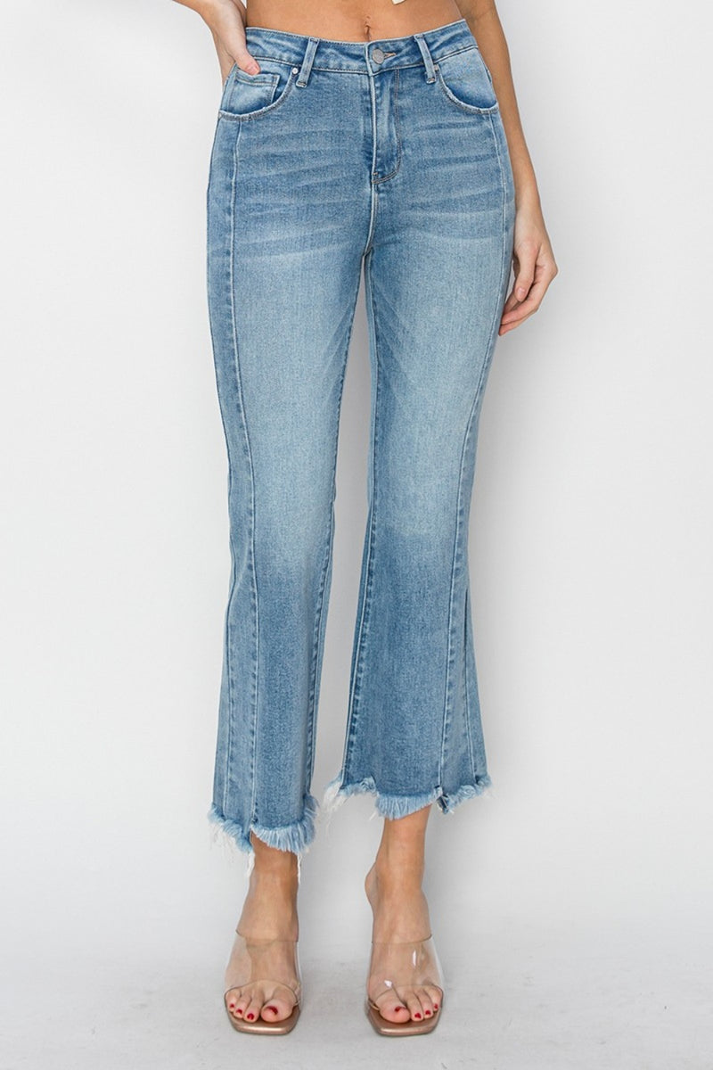 Hazel Blues® |  RISEN High Rise Frayed Hem Flare Jeans