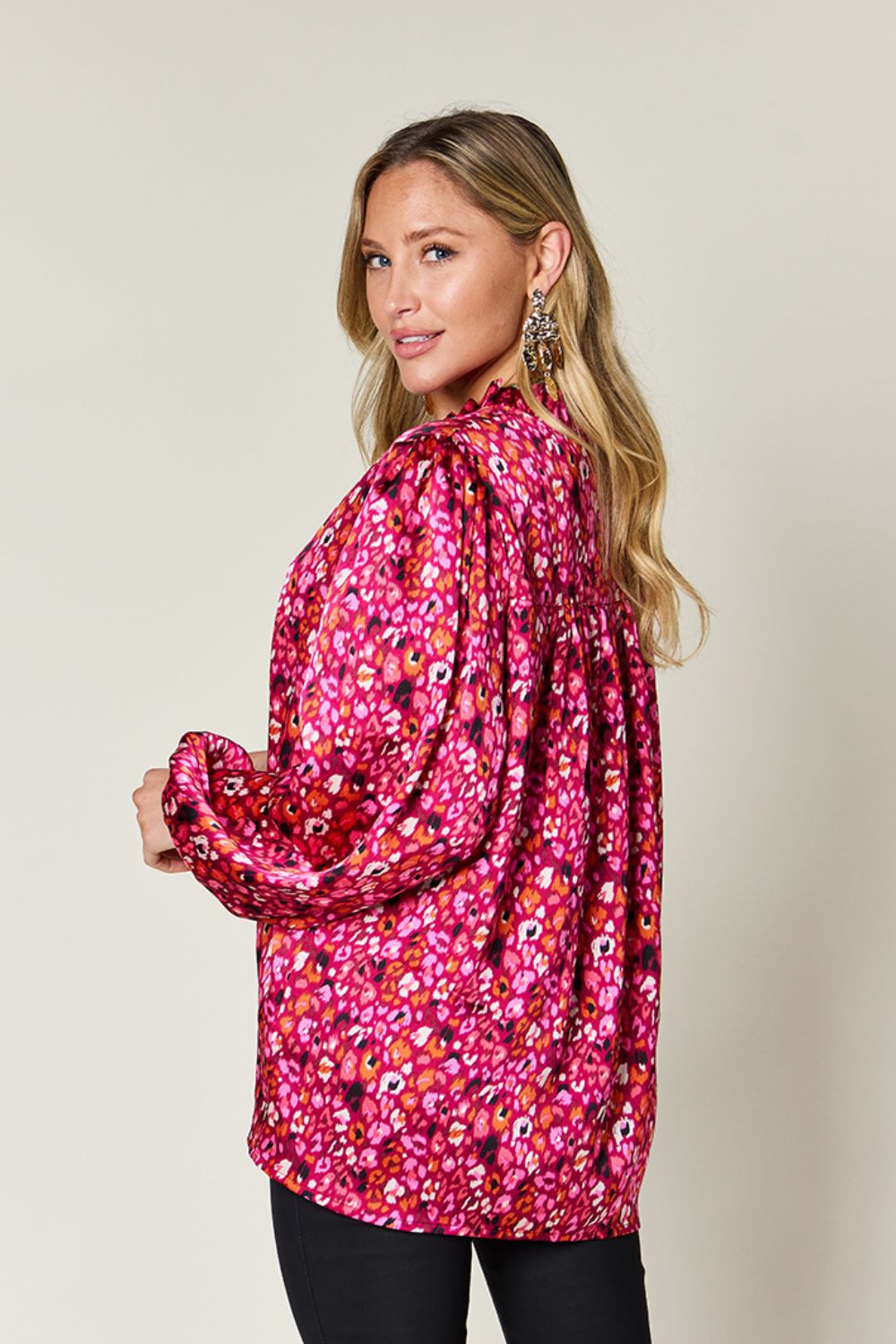 Hazel Blues® |  Double Take Printed Balloon Sleeve Shirt