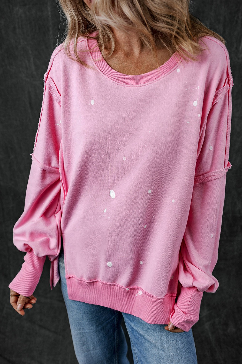 Hazel Blues® |  Exposed Seam Round Neck Long Sleeve Sweatshirt