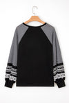 Hazel Blues® |  Black Contrast Print Striped Raglan Long Sleeve Loose Top