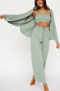 Hazel Blues® |  Spaghetti Strap Bra, Open Front Cardigan and Drawstring Pants Set