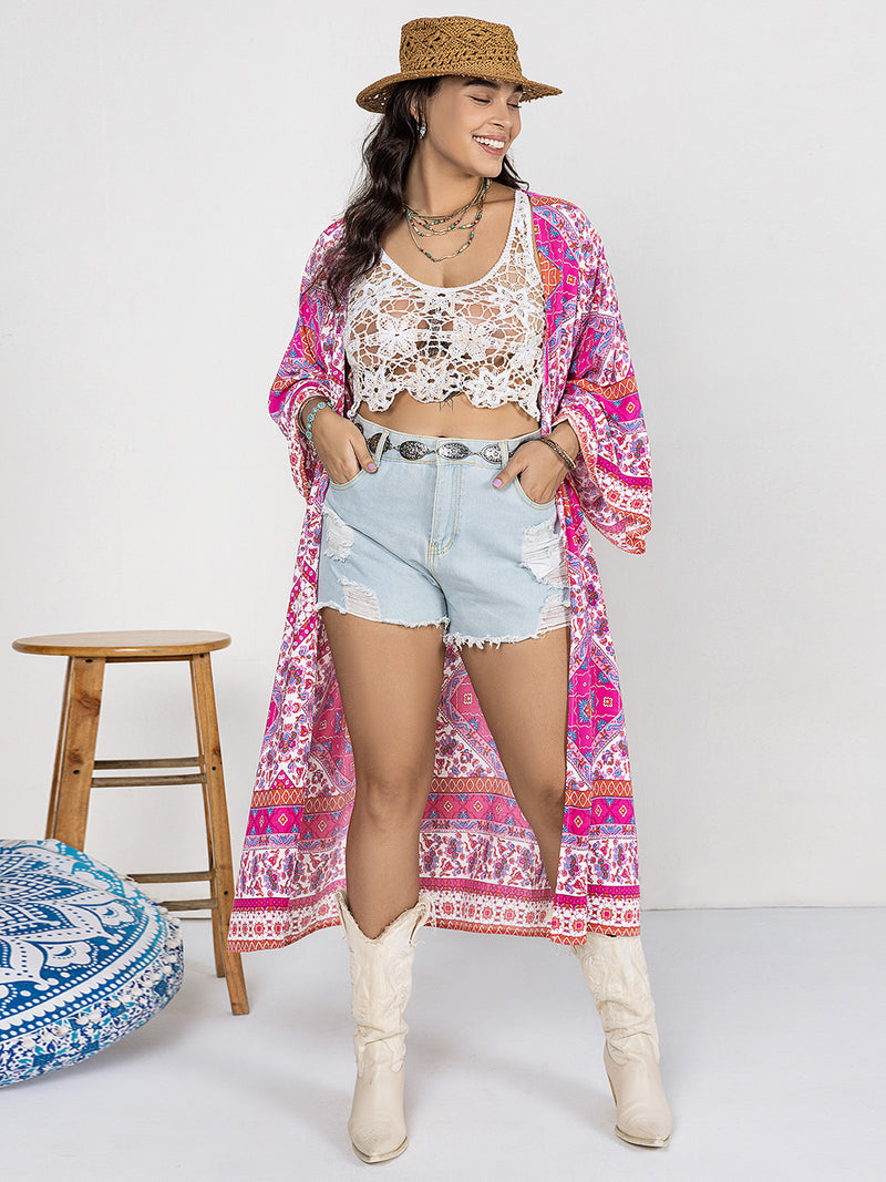 Hazel Blues® | Printed Open Front Longline Cardigan