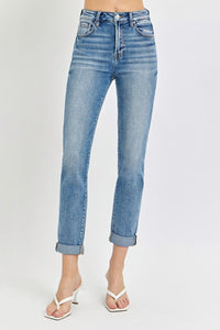 Hazel Blues® |  Risen High Rise Cropped Roll Up Jeans