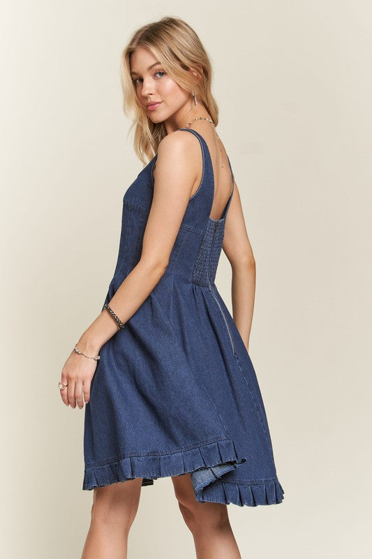 Hazel Blues® |  ADORA Smocked Back Square Neck Denim Dress