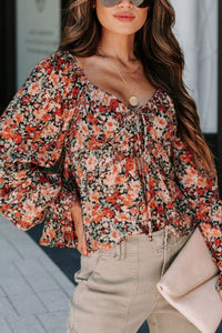 Hazel Blues® |  Peplum Tied Flora Long Sleeve Blouse