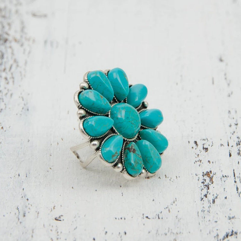 Hazel Blues® |  Artificial Turquoise Alloy Flower Ring