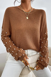 Hazel Blues® |  Pearl Detail Round Neck Long Sleeve Sweater