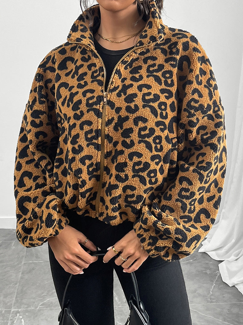 Hazel Blues® |  Leopard Zip Up Long Sleeve Jacket