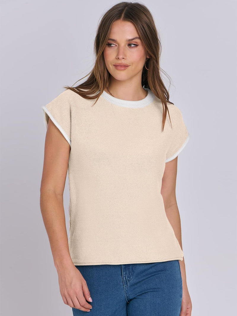 Hazel Blues® |  Mandy Contrast Round Neck Cap Sleeve Sweater