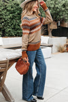 Hazel Blues® |  Khaki Aztec Print Colorblock Crew Neck Sweater