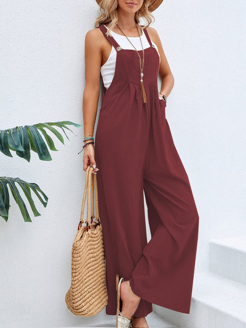 Hazel Blues® |  Square Neck Wide Strap Overalls