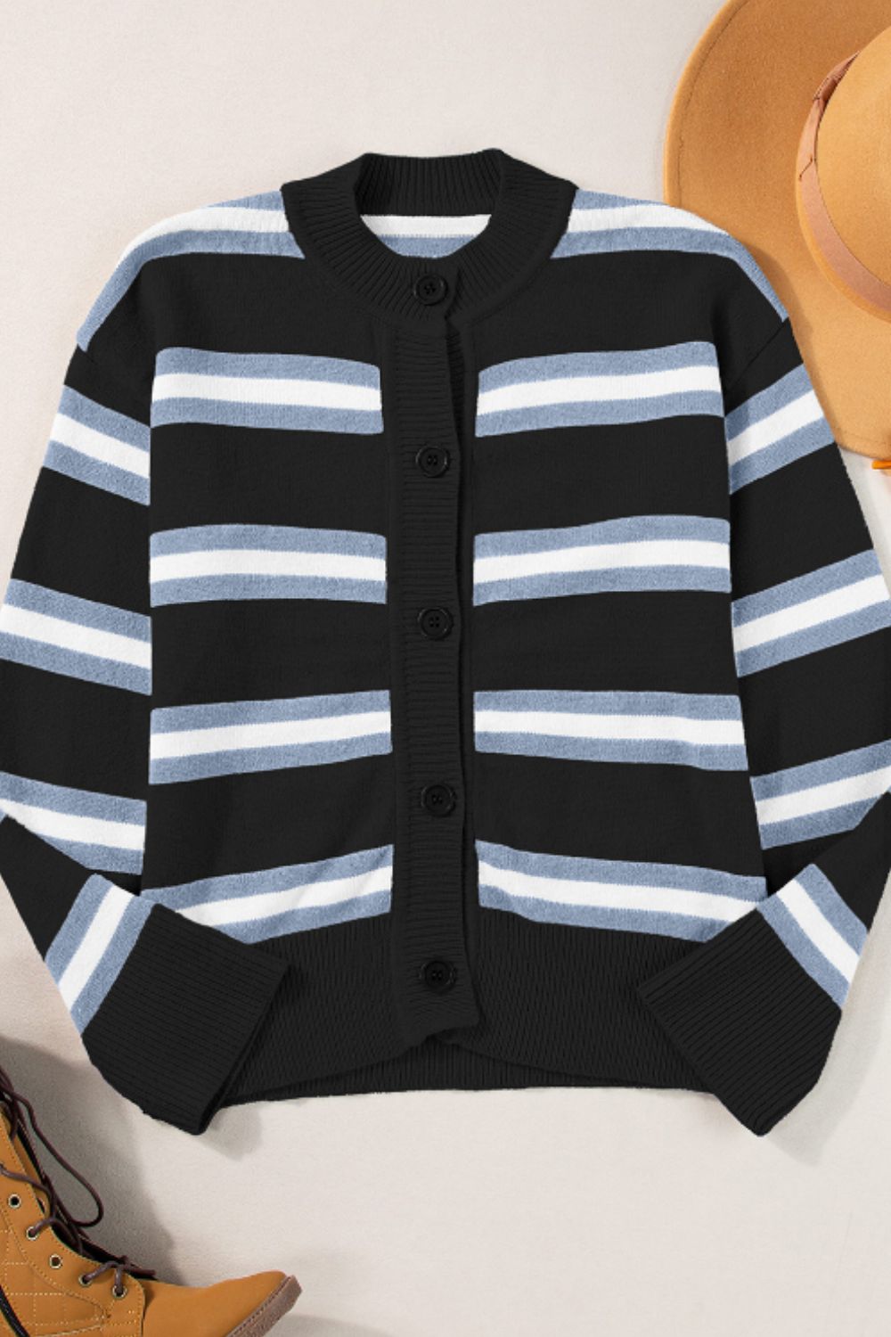 Hazel Blues® |  Striped Button Down Long Sleeve Cardigan