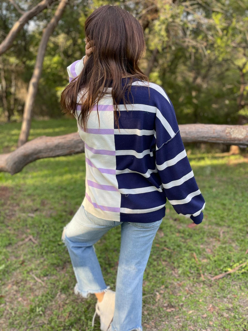 Hazel Blues® |  PREORDER: Exceptional Thought Striped Patchwork Sweater in Three Colors