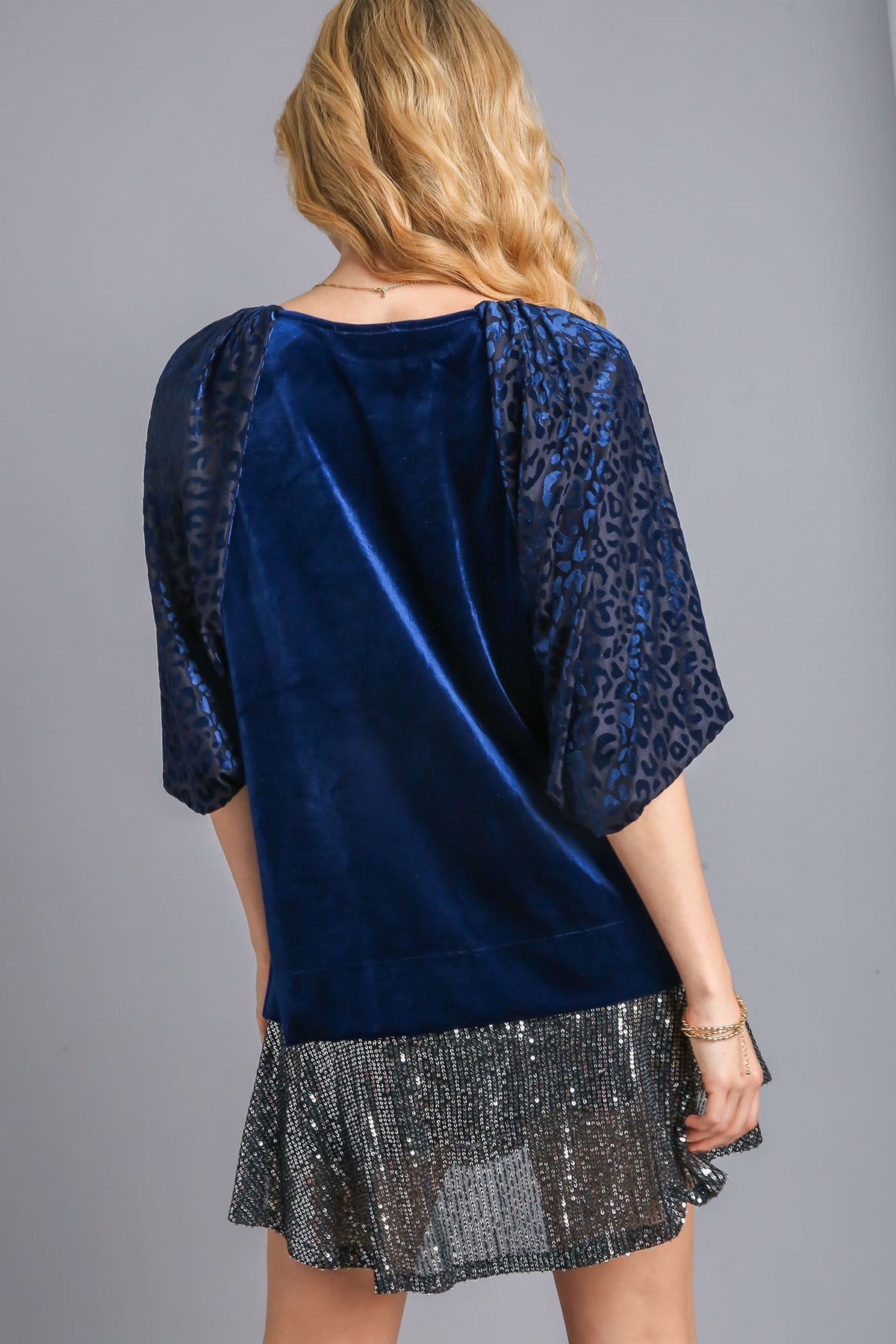 Hazel Blues® |  Umgee Round Neck Leopard Balloon Sleeve Velvet Top