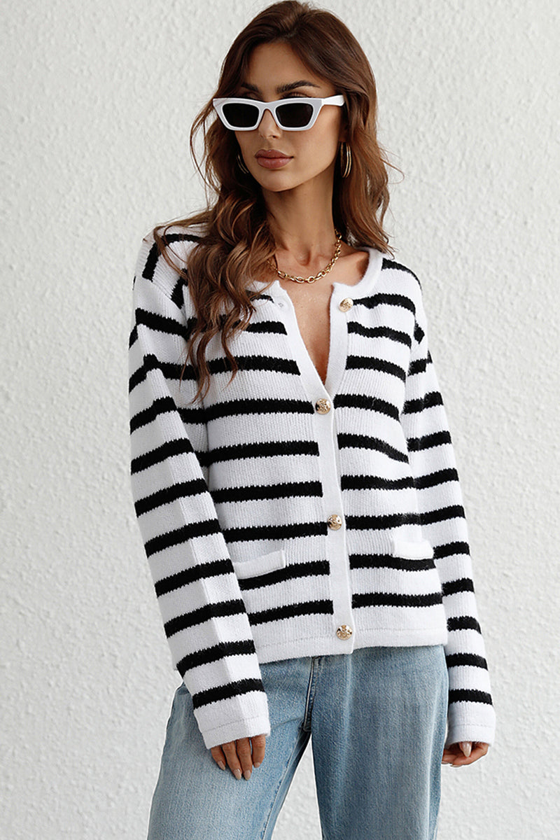 Hazel Blues® |  Striped Button Down Long Sleeve Cardigan