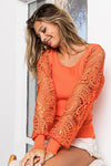 Hazel Blues® |  BiBi Round Neck Crochet Lace Sleeve Knit Top