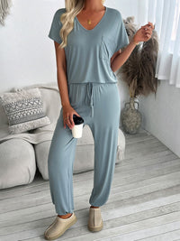 Hazel Blues® |  Devine V-Neck Short Sleeve Top and Pants Set