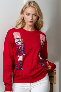 Hazel Blues® |  Double Take Nutcracker Sequin Long Sleeve Sweater