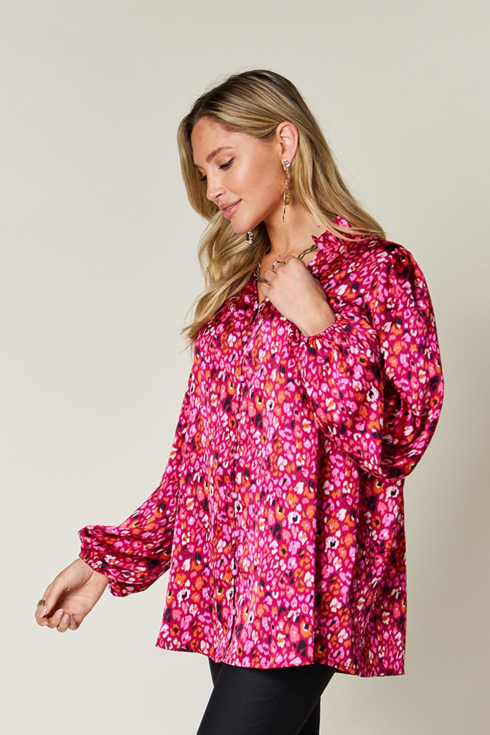 Hazel Blues® |  Double Take Printed Balloon Sleeve Shirt