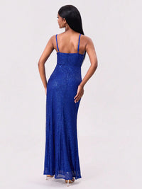 Hazel Blues® |  Slit Sequin Square Neck Spaghetti Strap Dress