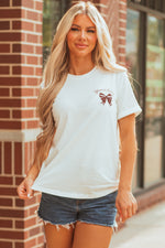 Hazel Blues® |  White Game Day Bowknot Embroidered Graphic Casual Tee