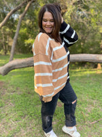 Hazel Blues® |  PREORDER: Exceptional Thought Striped Patchwork Sweater in Three Colors
